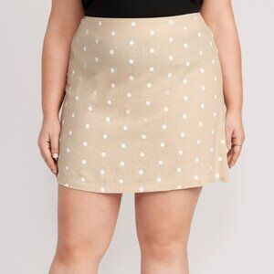 NWT Old Navy Beige Polka Dot Linen Blend A-Line Mini Skirt Women's Plus Size XXL